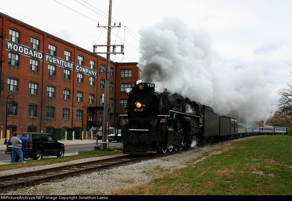 NKP 765 steams north past the former site of the Woodard Furniture Co.